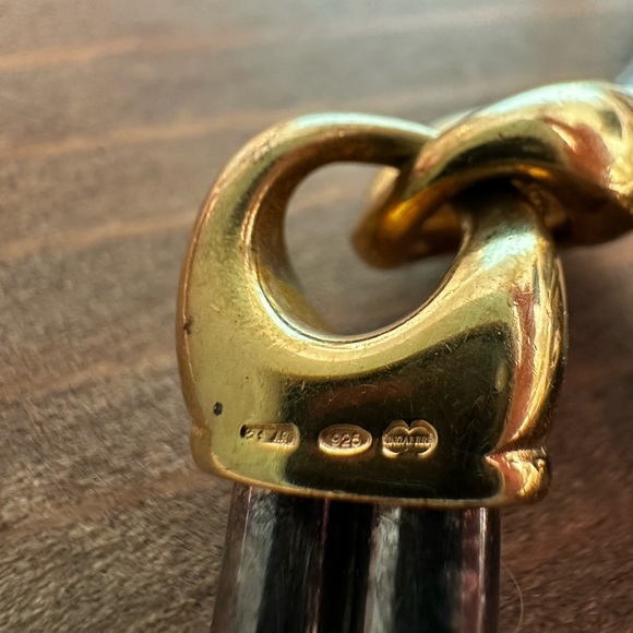 Vintage UnoAErre Italy Sterling Silver & Gold Vermeil Collar Necklace 16” - Picture 5 of 6